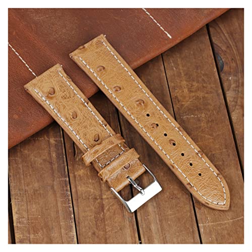 NLNKDTDPAK Vintage Straußmuster Leder Armband 18mm 20mm 22mm 24mm Schwarz Uhrengurt Gürtel for Watch Repalcement(Tan-white line,24mm) von NLNKDTDPAK