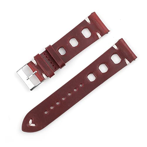 NLNKDTDPAK Vintage Uhrenarmband Poröse atmungsaktive Lederarmband rot schwarz braun 18/20/22 / 24mm Schnellspanner Uhrband Wistband Armbänder(Red brown,22mm) von NLNKDTDPAK