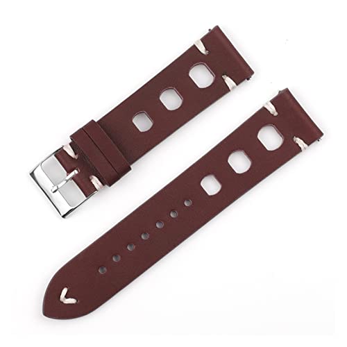 NLNKDTDPAK Vintage Uhrenarmband Poröse atmungsaktive Lederarmband rot schwarz braun 18/20/22 / 24mm Schnellspanner Uhrband Wistband Armbänder(Wine red,18mm) von NLNKDTDPAK