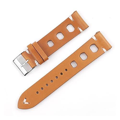 NLNKDTDPAK Vintage Uhrenarmband Poröse atmungsaktive Lederarmband rot schwarz braun 18/20/22 / 24mm Schnellspanner Uhrband Wistband Armbänder(Yellow brown,20mm) von NLNKDTDPAK