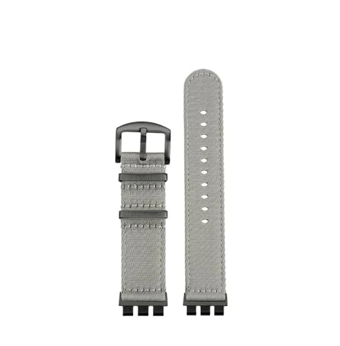 NLNKDTDPAK Weiches Nylon-Armband, passend for Swatch 21 m, atmungsaktives Uhrenarmband, Sport-Ersatz-Handgelenk-Armband, for Männer und Frauen, Metall-Adapter-Zubehör(A4 Silver black) von NLNKDTDPAK