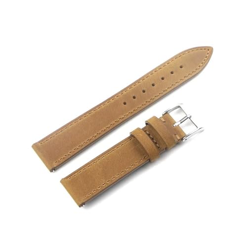 NLNKDTDPAK Weiches Vintage-Uhrenarmband aus Rindsleder, 18 mm, 19 mm, 20 mm, 22 mm, Silber, Schwarz, Gold, Schnalle, Uhrenarmband, Zubehör for Herren(Brown silver buckle,20mm) von NLNKDTDPAK