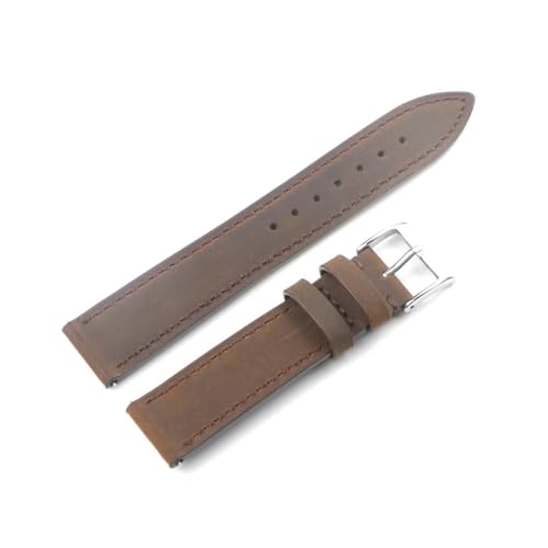 NLNKDTDPAK Weiches Vintage-Uhrenarmband aus Rindsleder, 18 mm, 19 mm, 20 mm, 22 mm, Silber, Schwarz, Gold, Schnalle, Uhrenarmband, Zubehör for Herren(Coffee silver buckle,20mm) von NLNKDTDPAK