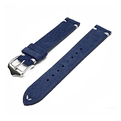 NLNKDTDPAK Wildleder-Lederarmband 20mm 22mm Release-Armband-Ersatz Vintage Armbanduhr Zubehör(Blue-White Line,22mm) von NLNKDTDPAK
