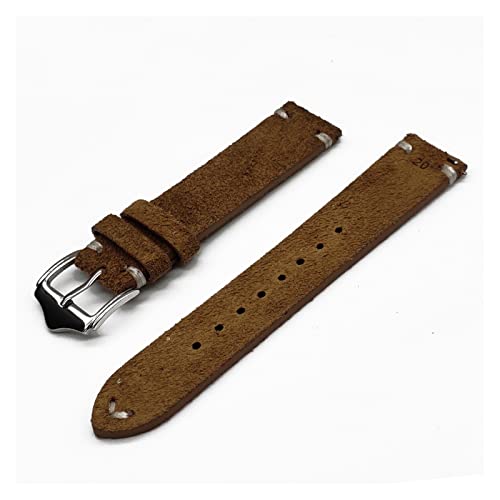 NLNKDTDPAK Wildleder-Lederarmband 20mm 22mm Release-Armband-Ersatz Vintage Armbanduhr Zubehör(Brown-White Line,20mm) von NLNKDTDPAK