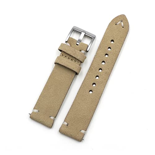 NLNKDTDPAK Wildleder Watch Strap Band 18mm 20mm 22mm 24mm Braun Kaffee Watchstrap Handgemachte Nähte Ersatz Armband(Beige,22mm) von NLNKDTDPAK