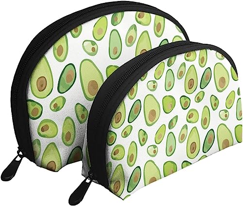 2 Stück Kosmetiktaschen, Aquarell-Avocado-Motiv, Reise-Make-up-Tasche, Muschel-Kulturbeutel, Damen-Handtasche von NLWQEKV