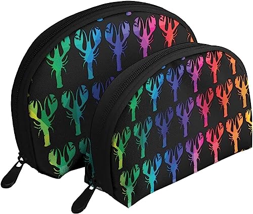 2 Stück Kosmetiktaschen, Batik-Crawfish-Regenbogen-Reise-Make-up-Tasche, Muschel-Kulturbeutel, Damen-Handtasche von NLWQEKV