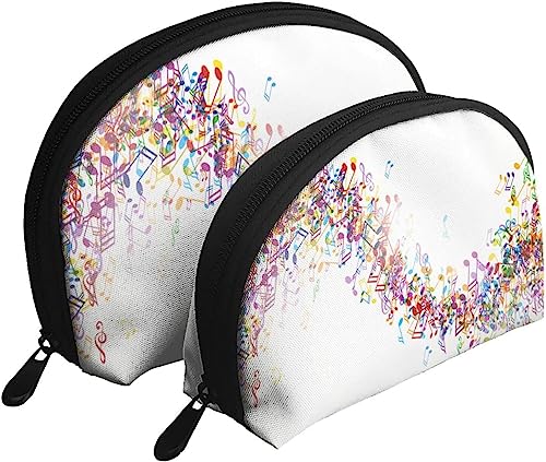 2 Stück Kosmetiktaschen, Bunte Musiknoten, Reise-Make-up-Tasche, Muschel-Kulturbeutel, Damen-Handtasche von NLWQEKV