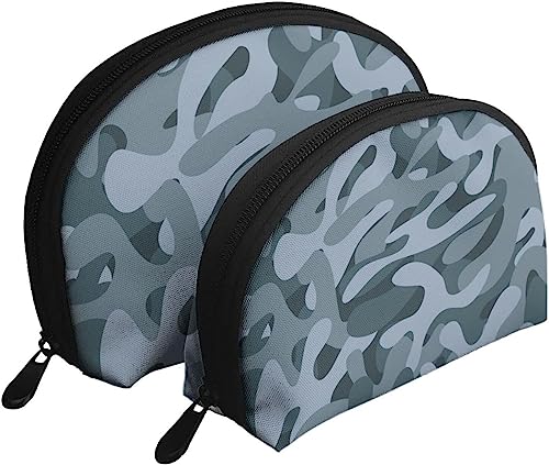 2 Stück Kosmetiktaschen, Camo, Marineblau, Hipster, Grau, Reise-Make-up-Tasche, Muschel-Kulturbeutel, Damen-Handtasche von NLWQEKV