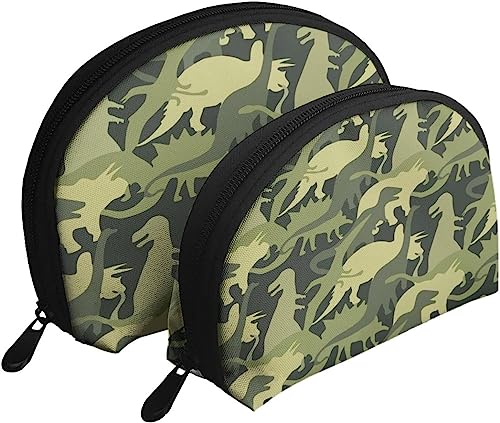 2 Stück Kosmetiktaschen, Camouflage-Grün, Armee-Dinosaurier, Reise-Make-up-Tasche, Muschel-Kulturbeutel, Damen-Handtasche von NLWQEKV