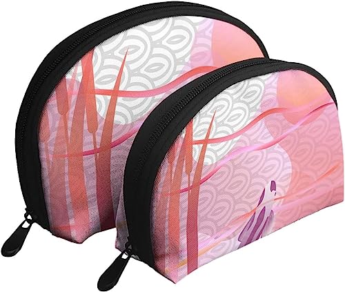 2 Stück Kosmetiktaschen, Fisch-Sonnenuntergang-Koi-Karpfen, japanische Reise-Make-up-Tasche, Muschel-Kulturbeutel, Damen-Handtasche von NLWQEKV
