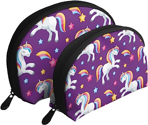 2 Stück Kosmetiktaschen, Motiv: Fee, süßes Einhorn, bunt, Reise-Make-up-Tasche, Muschel-Kulturbeutel, Damen-Handtasche 2 Stück Kosmetiktaschen, Motiv: Fee, süßes Einhorn, bunt, Reise-Make-up-Tasche, Muschel-Kulturbeutel, Damen-Handtasche von NLWQEKV