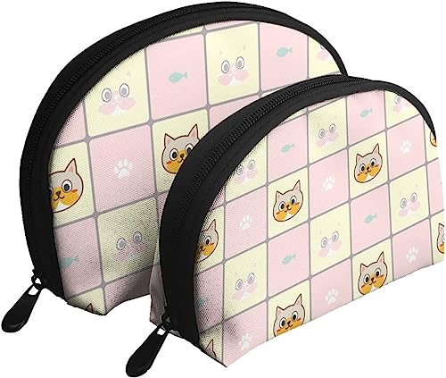 2 Stück Kosmetiktaschen, Motiv: Kitty Fish Cat Paw Print, Reise-Make-up-Tasche, Muschel-Kulturbeutel, Damen-Handtasche von NLWQEKV