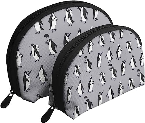 2 Stück Kosmetiktaschen, Motiv: Pinguine, lustige Camper-Reise-Make-up-Tasche, Muschel-Kulturbeutel, Damen-Handtasche von NLWQEKV