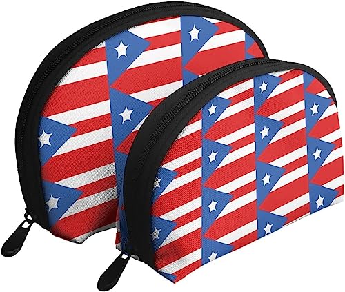 2 Stück Kosmetiktaschen, Puerto Rico-Flagge, Reise-Make-up-Tasche, Muschel-Kulturbeutel, Damen-Handtasche von NLWQEKV