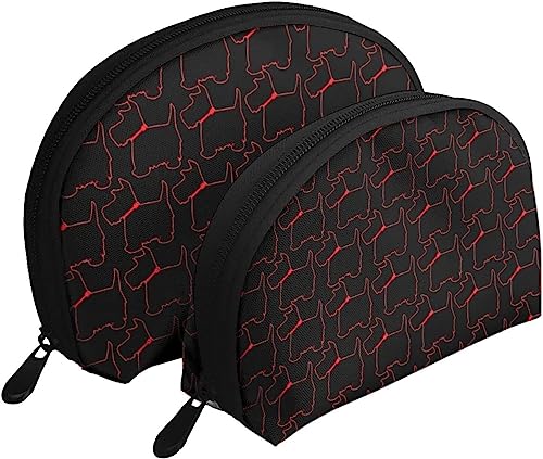 2 Stück Kosmetiktaschen, Scottie-Hund, rotes Halsband, Reise-Make-up-Tasche, Muschel-Kulturbeutel, Damen-Handtasche von NLWQEKV
