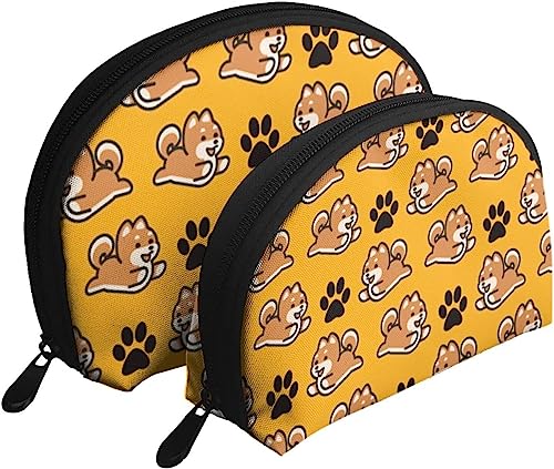 2 Stück Kosmetiktaschen, Shiba Inu Welpen-Geschenke, Reise-Make-up-Tasche, Muschel-Kulturbeutel, Damen-Handtasche von NLWQEKV