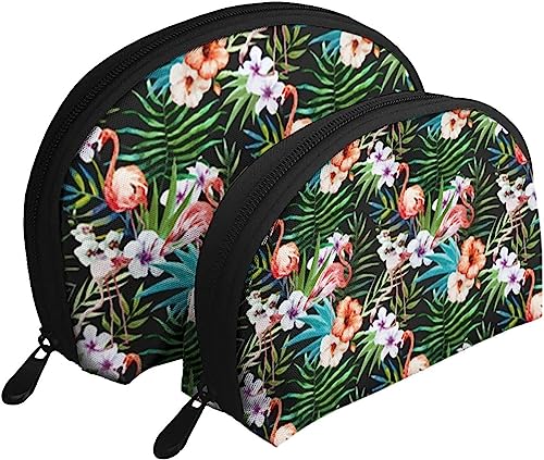 2 Stück Kosmetiktaschen, Tropische Flamingos, Plumeria-Blumen, Reise-Make-up-Tasche, Muschel-Kulturbeutel, Damen-Handtasche 2 Stück Kosmetiktaschen, Tropische Flamingos, Plumeria-Blumen, Reise-Make-up-Tasche, Muschel-Kulturbeutel, Damen-Handtasche von NLWQEKV