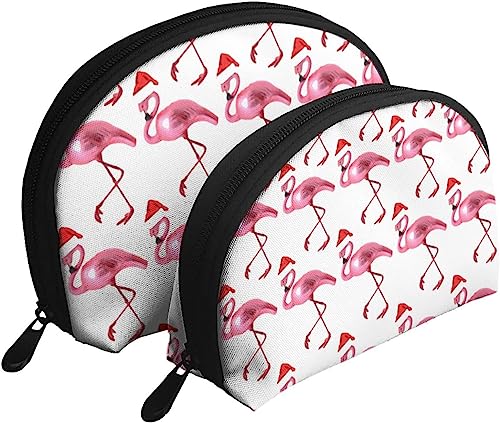 2 Stück Kosmetiktaschen, Urlaub, Flamingos, Reise-Make-up-Tasche, Muschel-Kulturbeutel, Damen-Handtasche von NLWQEKV