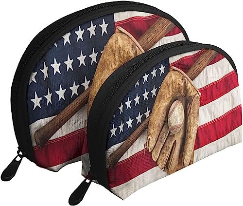 2 Stück Kosmetiktaschen, Vintage-Stil, Baseballschläger, Handschuh, Reise-Make-up-Tasche, Muschel-Kulturbeutel, Damen-Handtasche 2 Stück Kosmetiktaschen, Vintage-Stil, Baseballschläger, Handschuh, Reise-Make-up-Tasche, Muschel-Kulturbeutel, Damen-Handtasche von NLWQEKV