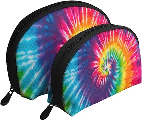 2 Stück Kosmetiktaschen, abstraktes Wirbel-Design, Batik-Reise-Make-up-Tasche, Muschel-Kulturbeutel, Damen-Handtasche von NLWQEKV
