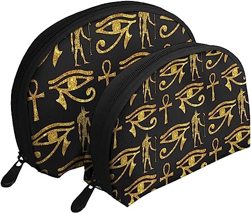 2 Stück Kosmetiktaschen, antikes ägyptisches Ankh-Gold, Reise-Make-up-Tasche, Muschel-Kulturbeutel, Damen-Handtasche von NLWQEKV