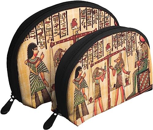 2 Stück Kosmetiktaschen, antikes ägyptisches Retro-Hieroglyphen-Reise-Make-up-Beutel, Muschel-Kulturbeutel, Damen-Handtasche von NLWQEKV