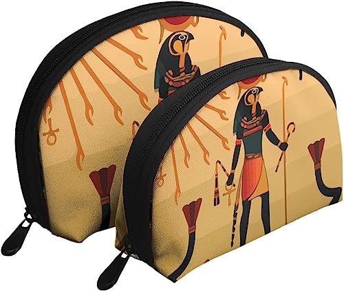 2 Stück Kosmetiktaschen, antikes ägyptisches Sonnenleben, Reise-Make-up-Tasche, Muschel-Kulturbeutel, Damen-Handtasche von NLWQEKV