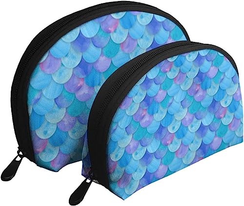 2 Stück Kosmetiktaschen, geometrische Blaue Meerjungfrau-Skalen, Reise-Make-up-Tasche, Muschel-Kulturbeutel, Damen-Handtasche 2 Stück Kosmetiktaschen, geometrische Blaue Meerjungfrau-Skalen, Reise-Make-up-Tasche, Muschel-Kulturbeutel, Damen-Handtasche von NLWQEKV