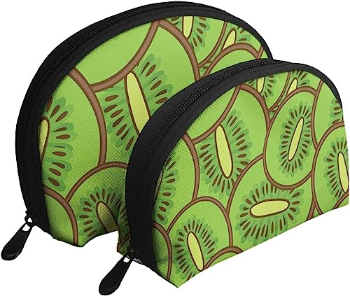 2 Stück Kosmetiktaschen, grünes Kiwi-Muster, Reise-Make-up-Tasche, Muschel-Kulturbeutel, Damen-Handtasche 2 Stück Kosmetiktaschen, grünes Kiwi-Muster, Reise-Make-up-Tasche, Muschel-Kulturbeutel, Damen-Handtasche von NLWQEKV