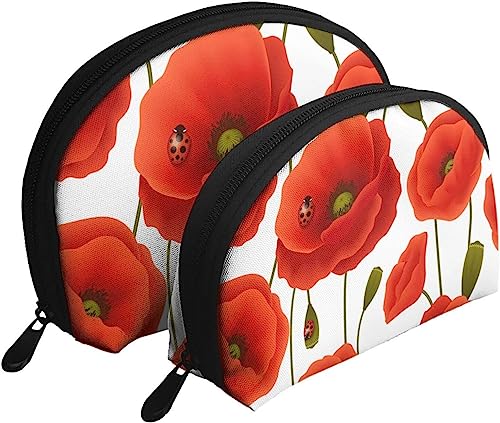 2 Stück Kosmetiktaschen, lebendige Blumen, Mohnblumen, Reise-Make-up-Tasche, Muschel-Kulturbeutel, Damen-Handtasche von NLWQEKV