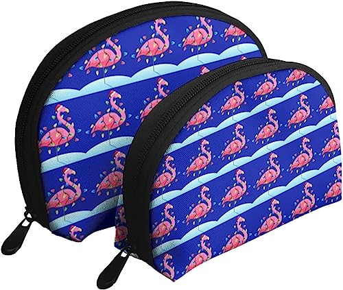 2 Stück Kosmetiktaschen, leuchtende Weihnachts-Flamingo-Licht-Reise-Make-up-Tasche, Muschel-Kulturbeutel, Damen-Handtasche von NLWQEKV