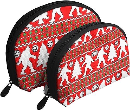 2 Stück Kosmetiktaschen, lustiges Bigf Oot Ugly Christmas, Reise-Make-up-Tasche, Muschel-Kulturbeutel, Damen-Handtasche von NLWQEKV