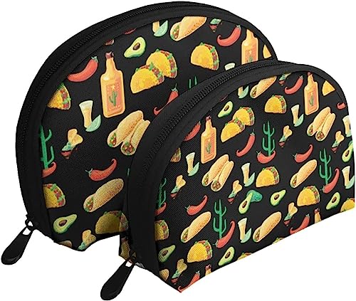 2 Stück Kosmetiktaschen, mexikanisches nahtloses Essen, Reise-Make-up-Tasche, Muschel-Kulturbeutel, Damen-Handtasche 2 Stück Kosmetiktaschen, mexikanisches nahtloses Essen, Reise-Make-up-Tasche, Muschel-Kulturbeutel, Damen-Handtasche von NLWQEKV