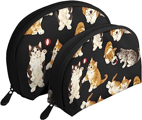 2 Stück Kosmetiktaschen, niedliche Katze, Corgi, Reise-Make-up-Tasche, Muschel-Kulturbeutel, Damen-Handtasche von NLWQEKV