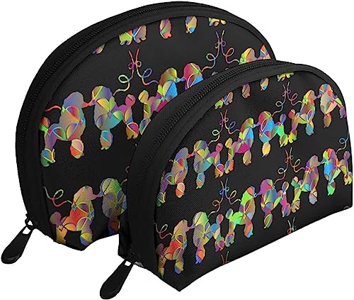 2 Stück Kosmetiktaschen, niedlicher Regenbogen-Französischer Pudel, Reise-Make-up-Tasche, Muschel-Kulturbeutel, Damen-Handtasche von NLWQEKV