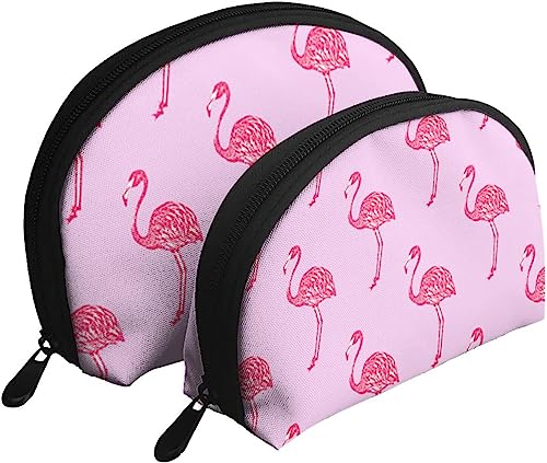 2 Stück Kosmetiktaschen, rosa Flamingo-Motiv, Reise-Make-up-Tasche, Muschel-Kulturbeutel, Damen-Handtasche von NLWQEKV