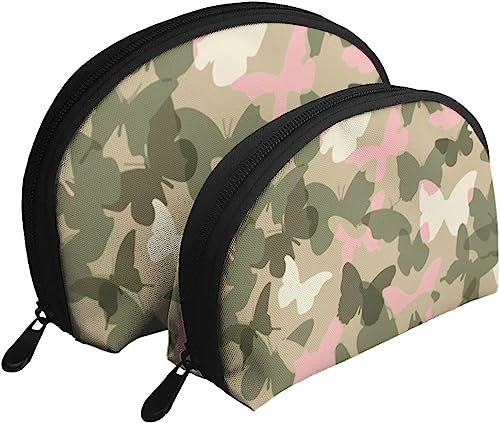 2 Stück Kosmetiktaschen, rosa Schmetterling, Camo, Reise-Make-up-Tasche, Muschel-Kulturbeutel, Damen-Handtasche von NLWQEKV