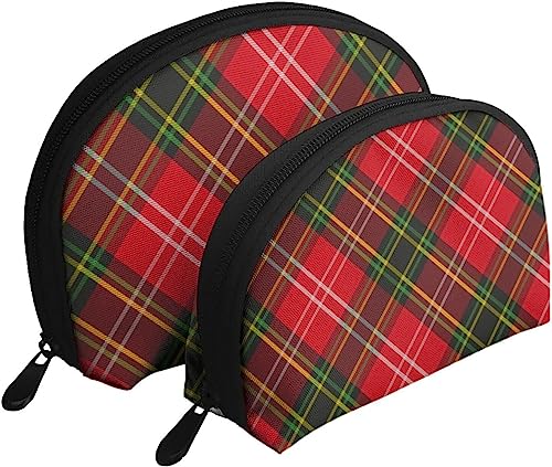 2 Stück Kosmetiktaschen, rot, Tartan, grün, kariert, Reise-Make-up-Tasche, Muschel-Kulturbeutel, Damen-Handtasche 2 Stück Kosmetiktaschen, rot, Tartan, grün, kariert, Reise-Make-up-Tasche, Muschel-Kulturbeutel, Damen-Handtasche von NLWQEKV
