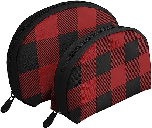 2 Stück Kosmetiktaschen, rot, schwarz, Kariertes Muster, Reise-Make-up-Tasche, Muschel-Kulturbeutel, Damen-Handtasche 2 Stück Kosmetiktaschen, rot, schwarz, Kariertes Muster, Reise-Make-up-Tasche, Muschel-Kulturbeutel, Damen-Handtasche von NLWQEKV