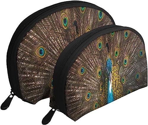2 Stück Kosmetiktaschen, schöne Pfauenfedern, Reise-Make-up-Tasche, Muschel-Kulturbeutel, Damen-Handtasche 2 Stück Kosmetiktaschen, schöne Pfauenfedern, Reise-Make-up-Tasche, Muschel-Kulturbeutel, Damen-Handtasche von NLWQEKV