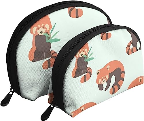 2 Stück Kosmetiktaschen, süße Waschbär-Katze, roter Panda, Reise-Make-up-Tasche, Muschel-Kulturbeutel, Damen-Handtasche von NLWQEKV