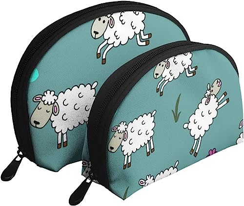 2 Stück Kosmetiktaschen, süßes Schaf, lustige Reise-Make-up-Tasche, Muschel-Kulturbeutel, Damen-Handtasche 2 Stück Kosmetiktaschen, süßes Schaf, lustige Reise-Make-up-Tasche, Muschel-Kulturbeutel, Damen-Handtasche von NLWQEKV