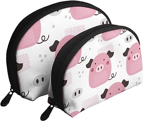 2 Stück Kosmetiktaschen, süßes rosa Schwein, Cartoon-Reise-Make-up-Tasche, Muschel-Kulturbeutel, Damen-Handtasche von NLWQEKV