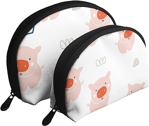 2 Stück Kosmetiktaschen, süßes rosa Schwein, Schweinchen, Kawaii, Reise-Make-up-Tasche, Muschel-Kulturbeutel, Damen-Handtasche von NLWQEKV