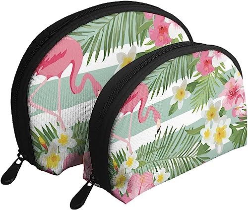 2 Stück Kosmetiktaschen, tropisches Flamingo-Blumenmuster, Reise-Make-up-Tasche, Muschel-Kulturbeutel, Damen-Handtasche von NLWQEKV