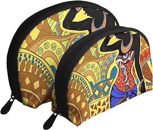 2 Stück Kosmetiktaschen Afrika Schwarze Frau Afrikanische Reise Make-up Tasche Shell Kulturbeutel Damen Handtasche von NLWQEKV