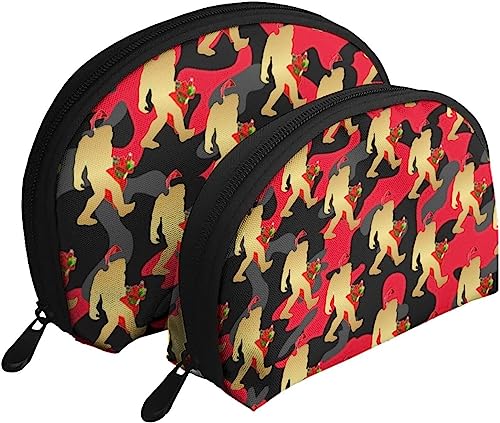 2 Stück Kosmetiktaschen Bigf Oot Sasq Uatch Santa Christmas Reise-Make-up-Tasche Shell Kulturbeutel Damen Handtasche von NLWQEKV