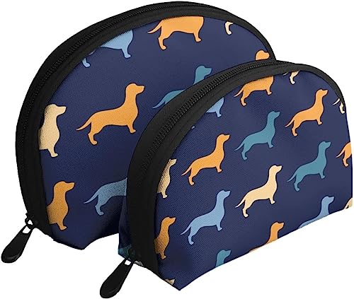 2 Stück Kosmetiktaschen Dackel Blau Orange Hund Reise Make-up Tasche Shell Kulturbeutel Damen Handtasche von NLWQEKV